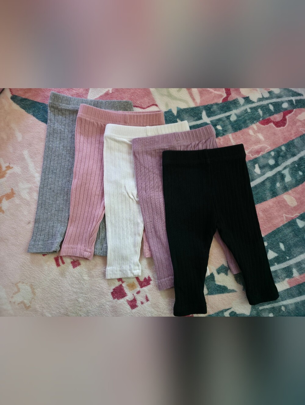 3-6 Month 5 Pack Ribbed Leggings - Pink, White, Mauve, Gray & Black